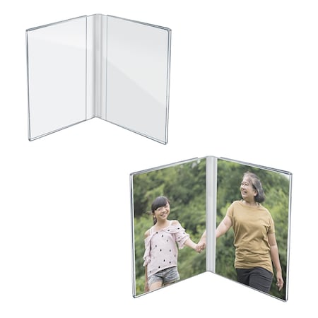 Azar Displays Clear Acrylic Double Photo Holder, Side by Side Dual Frame, Size 5'' W x 7'' H, 2PK 107722-GS-2PK